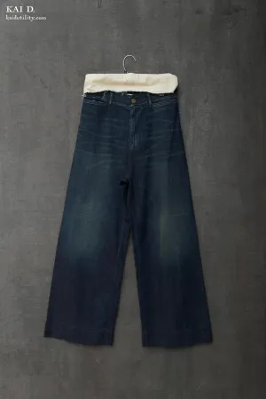 Light Weight Denim Wide Leg Pants - Dark Indigo -  26, 28