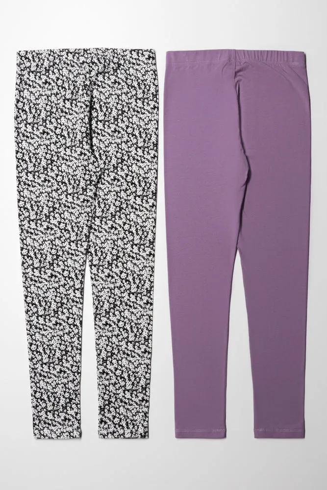 2 Pack Legging Mulberry And Black Daisy