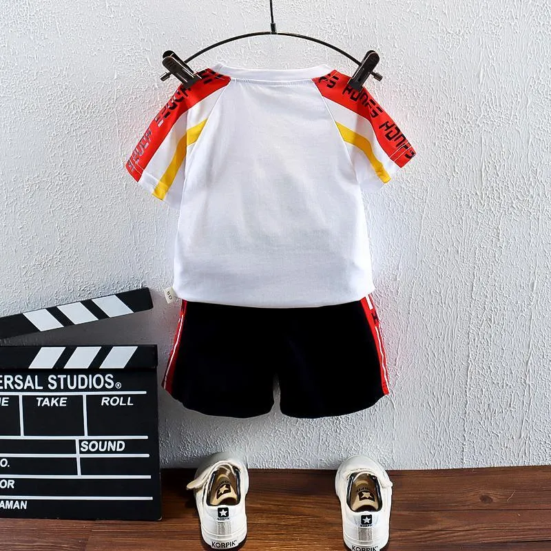 2pcs Fashion Color-block Creative Print T-shirt and Pants