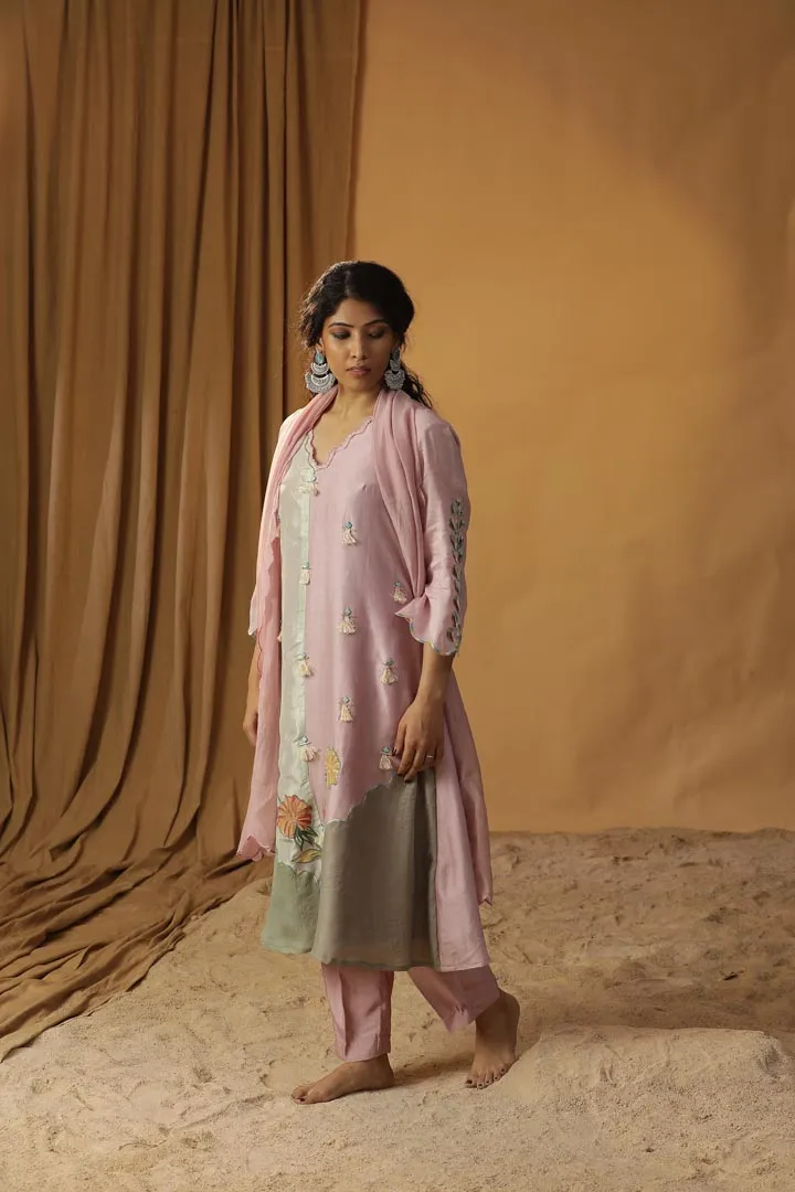 BABY PINK CHANDERI SILK SUIT SET