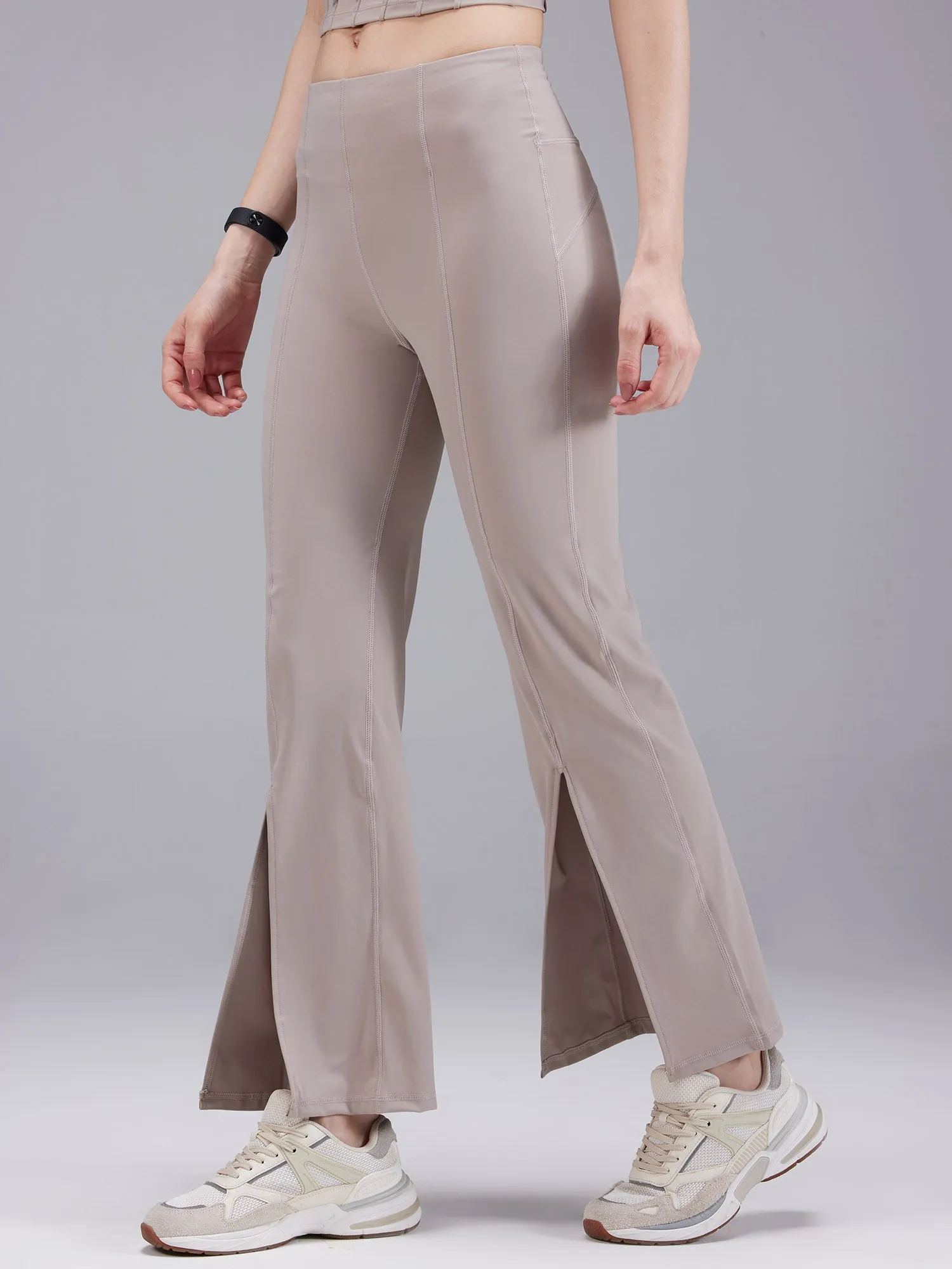 Beige Retro Flare Pants