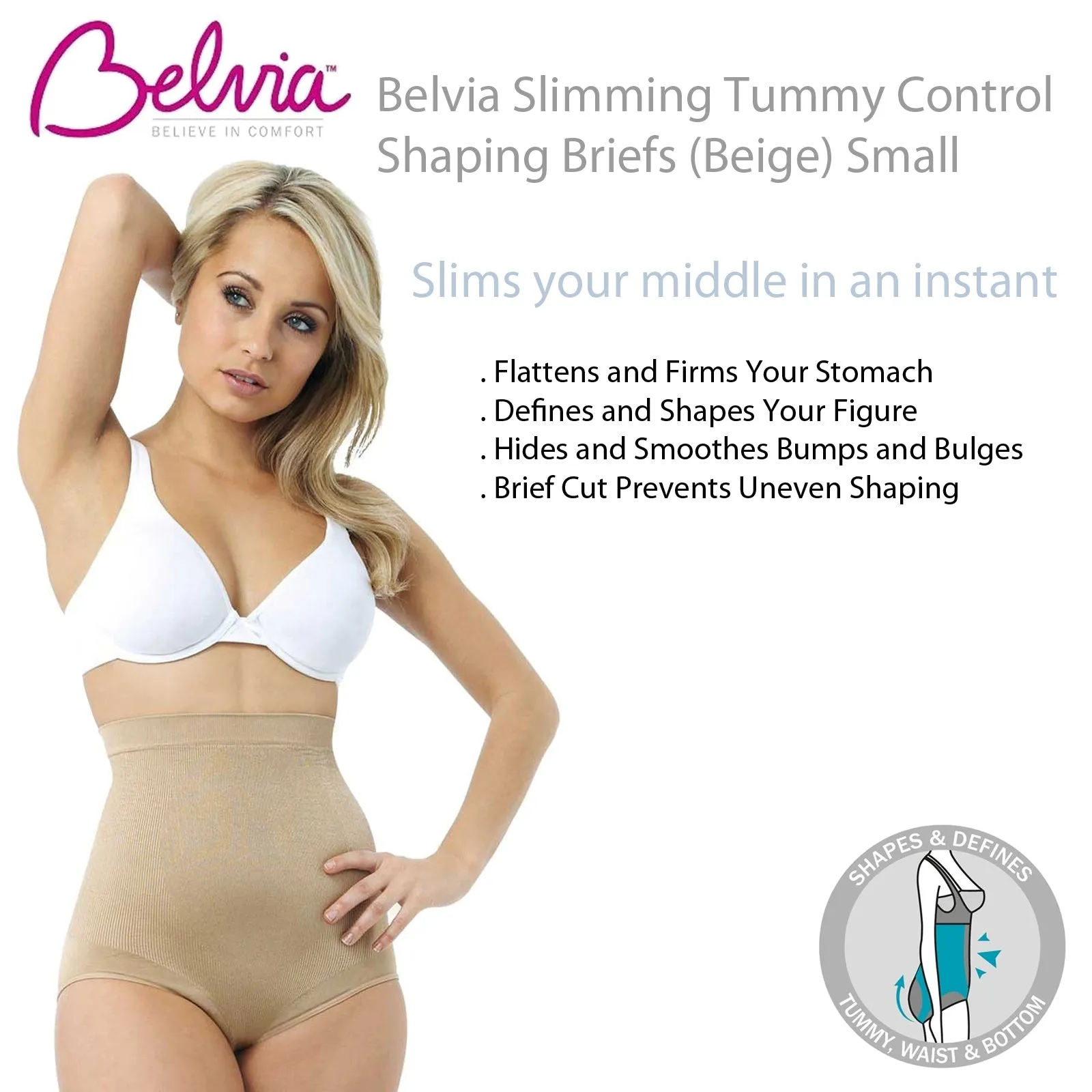 Belvia Shapewear SlimmingTummy Control Shaping Briefs (Beige) Small