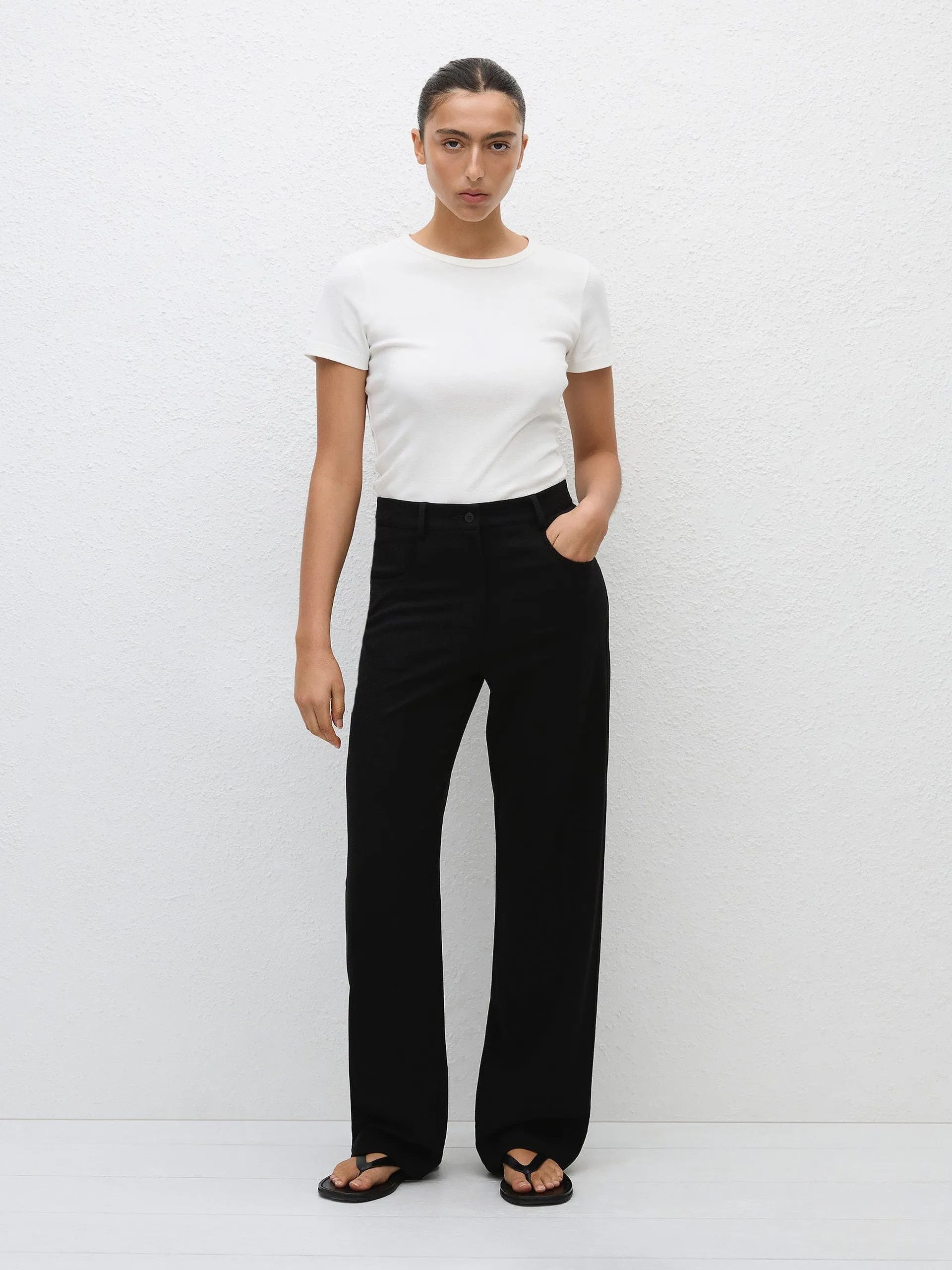 Black relaxed crepe pants