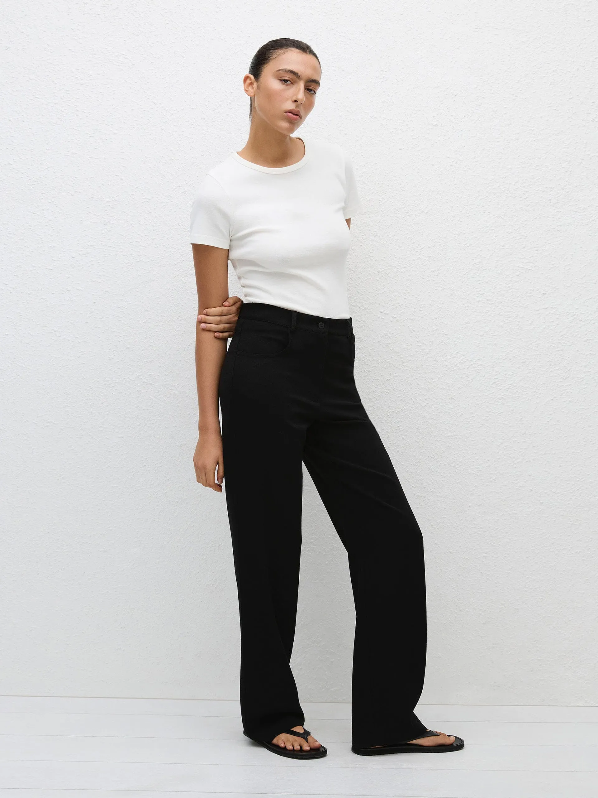 Black relaxed crepe pants