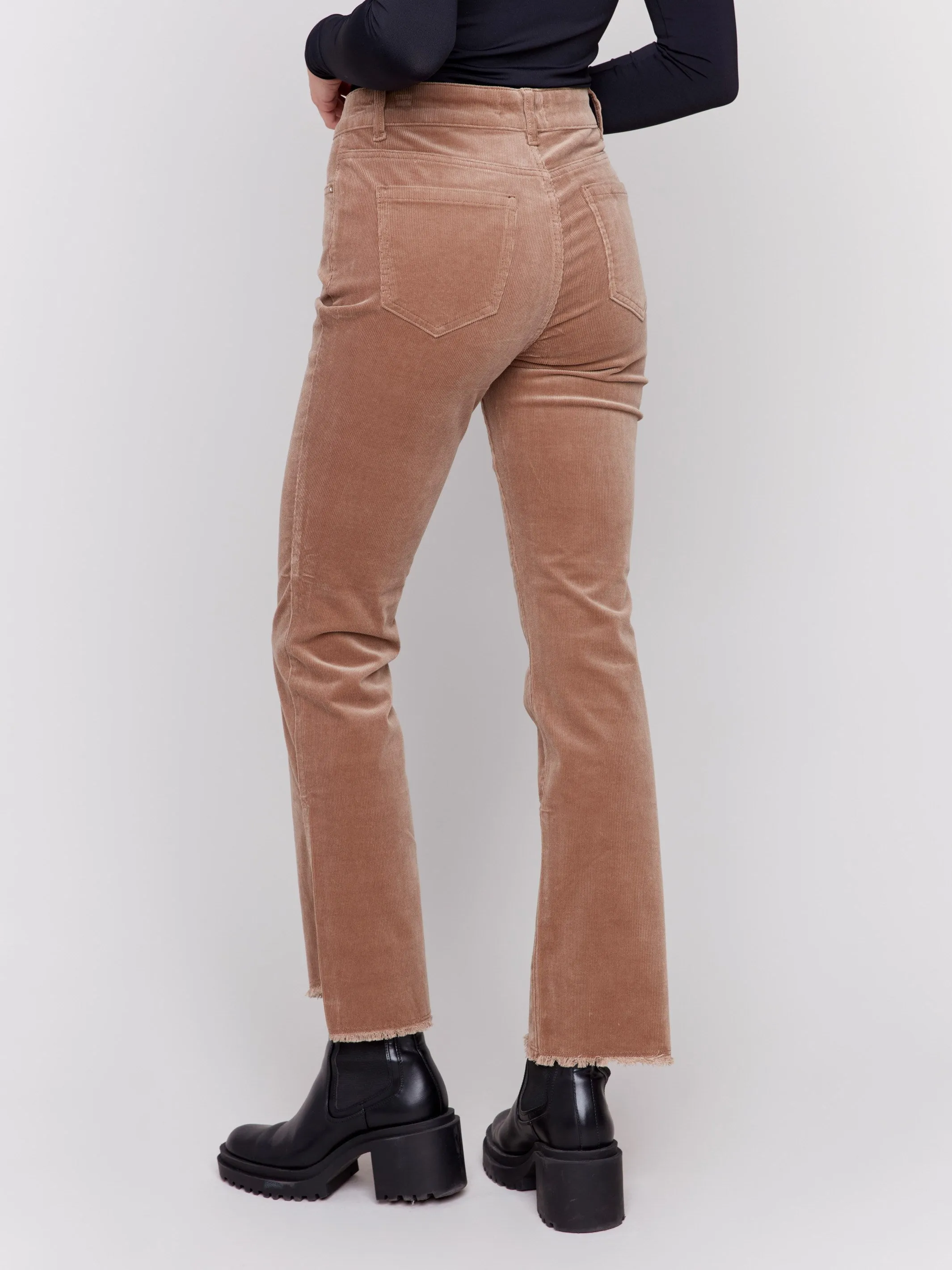 Bootcut Corduroy Pants with Asymmetrical Hem - Truffle