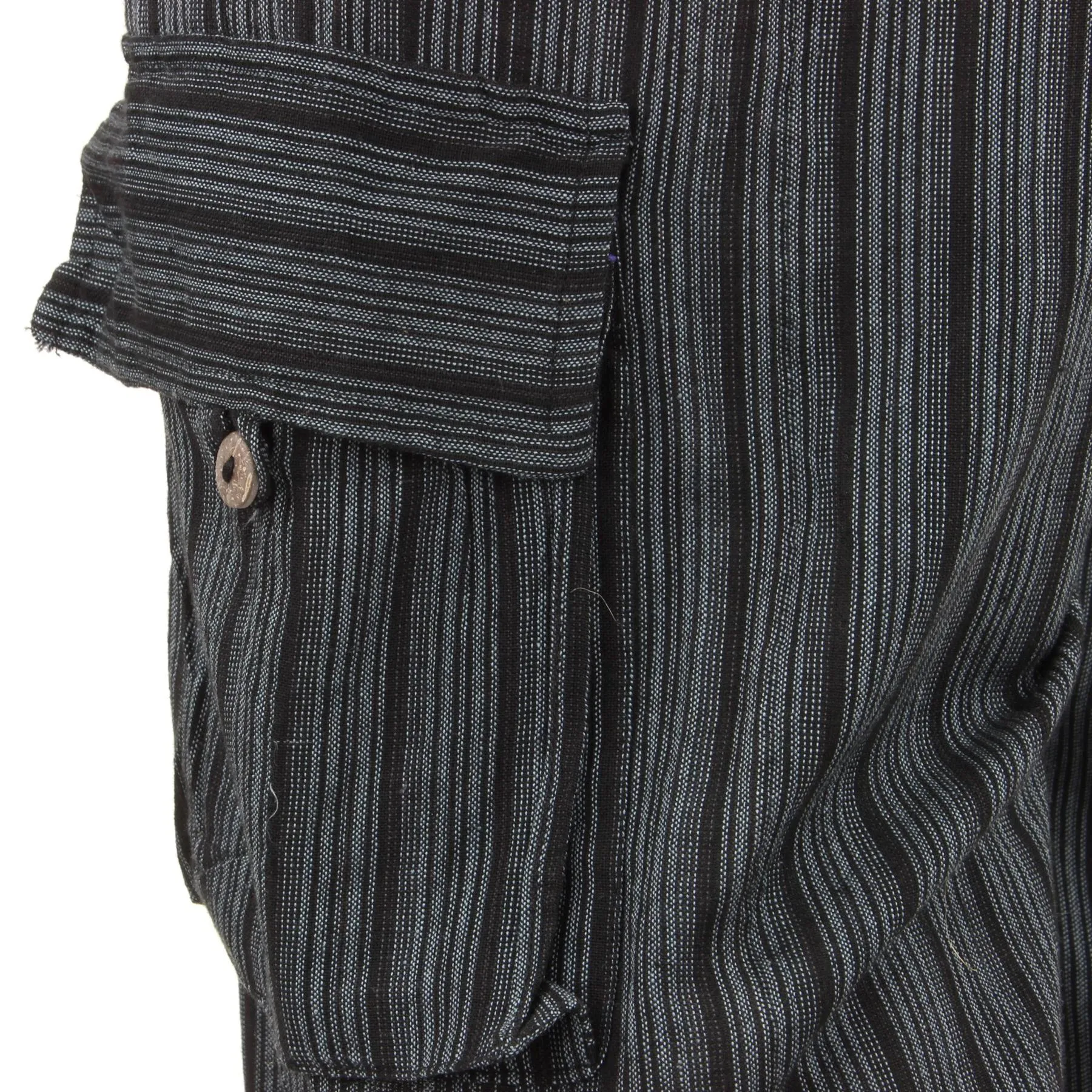 Classic Nepalese Lightweight Cotton Striped Cargo Trousers Pants - Black