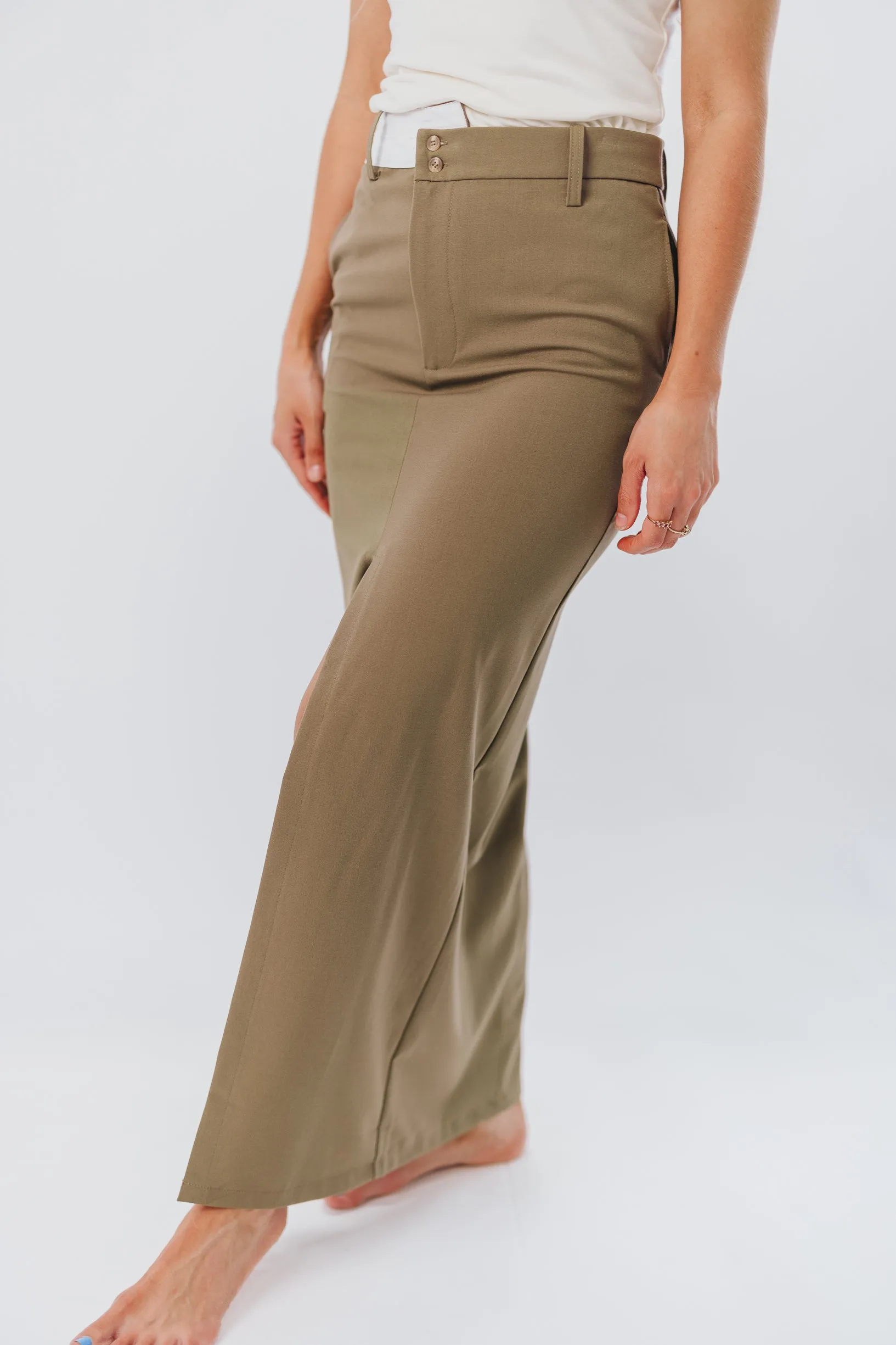 Colin Trouser Maxi Skirt with Contrast Band in Olive