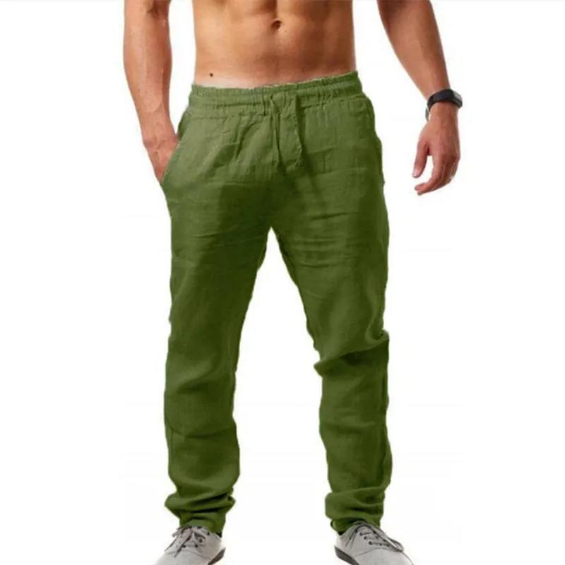 Cotton linen breathable solid color pants