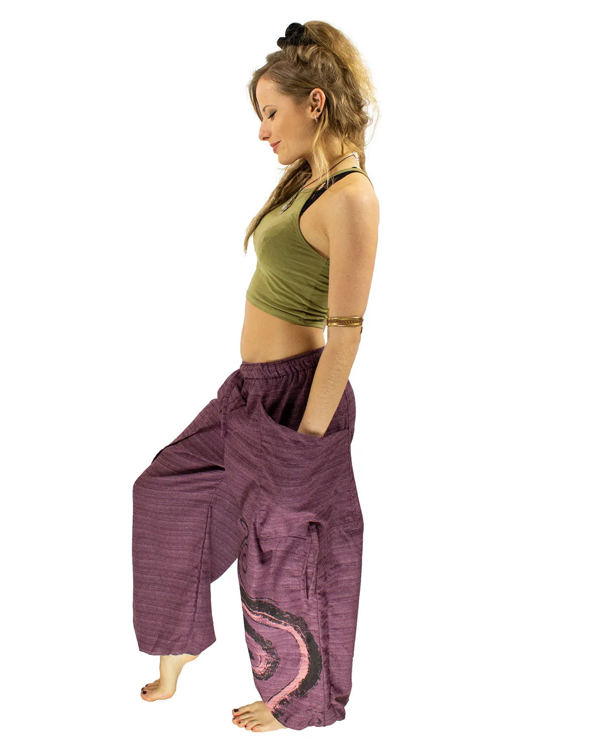 Cotton Low rise Harem Spiral Trousers Purple