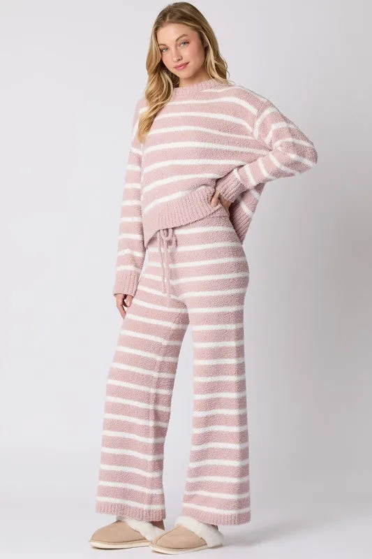 Dana Long Sleeve Striped Sweater Top And Pants Set Pink