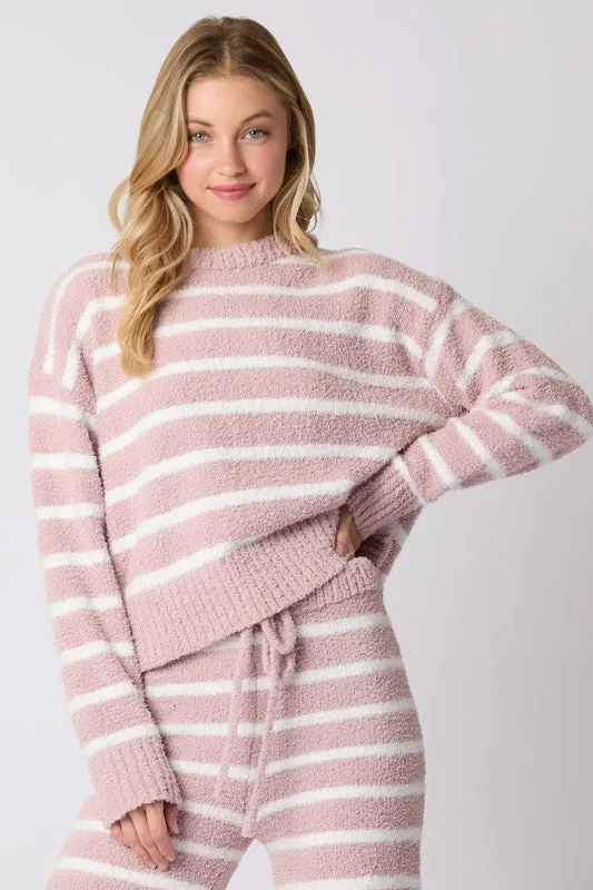 Dana Long Sleeve Striped Sweater Top And Pants Set Pink