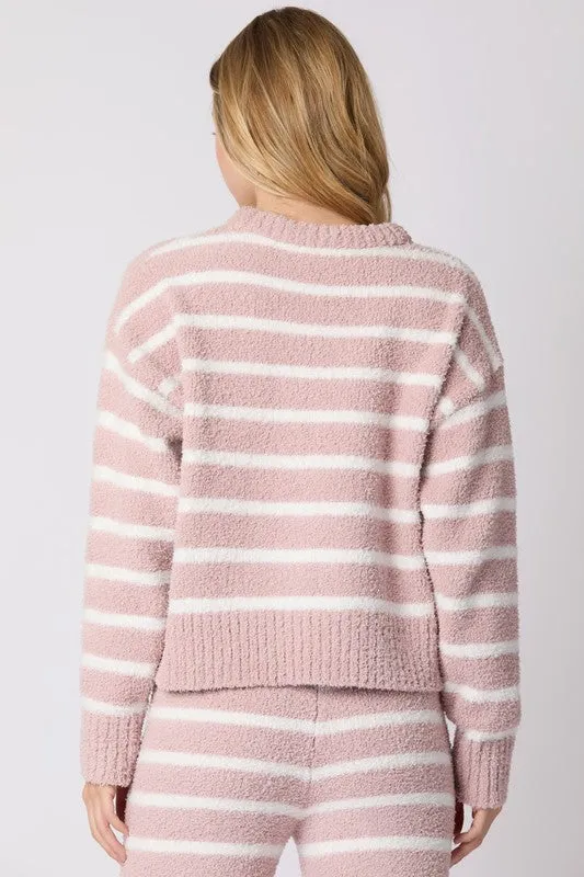 Dana Long Sleeve Striped Sweater Top And Pants Set Pink