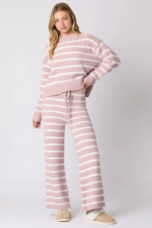 Dana Long Sleeve Striped Sweater Top And Pants Set Pink