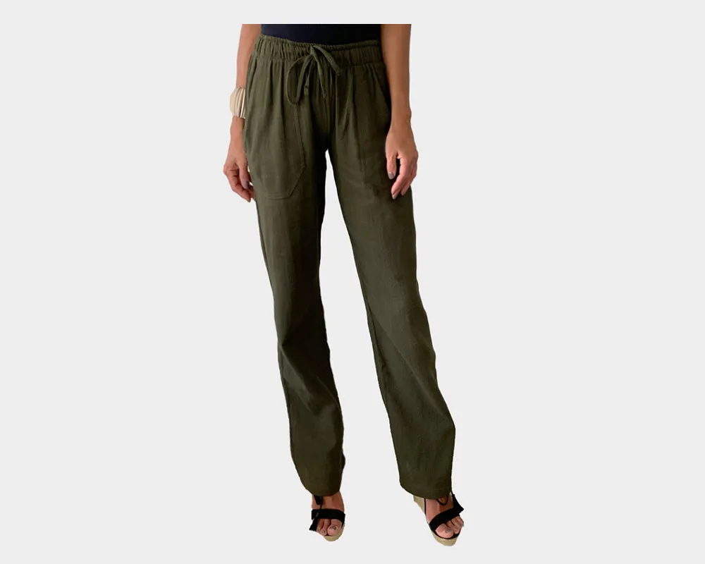 Deep Green Linen Wide-Leg Pants - The Tulum