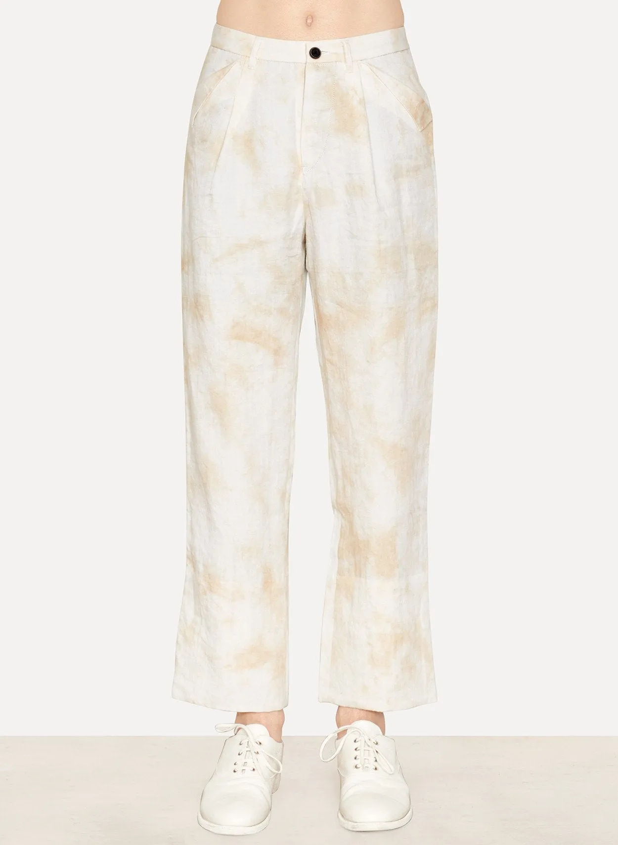 Ecru White Ramie Unisex Wide Pants