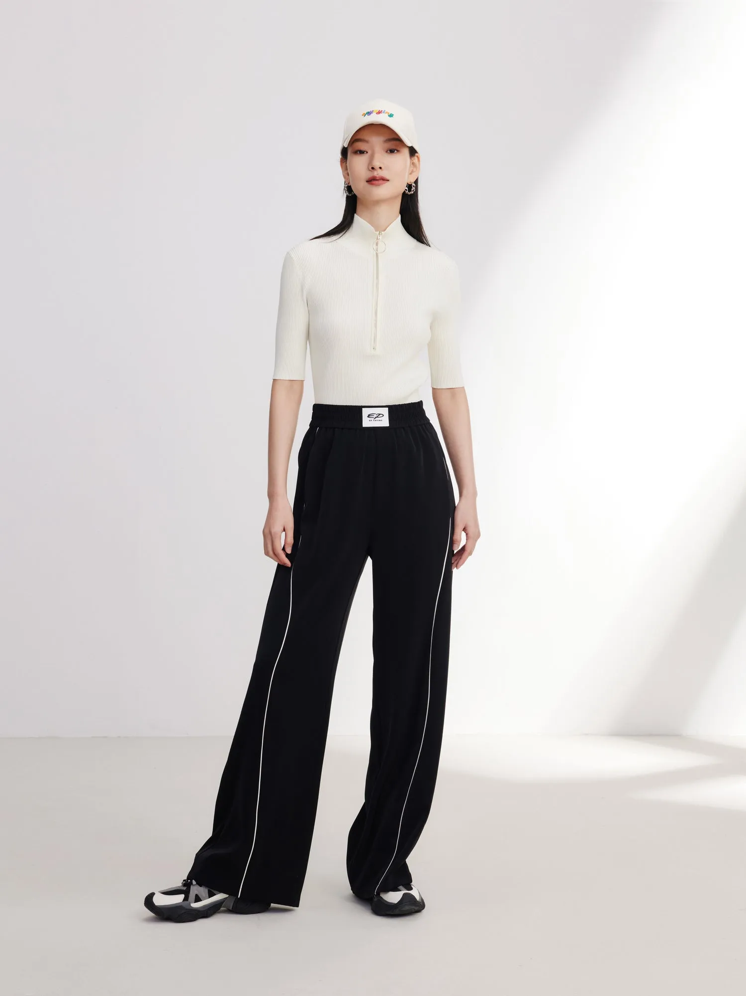 EP YAYING Satin Contrast Wide Leg Pants