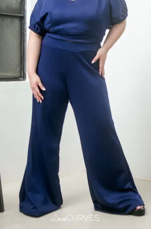 Flared Long Pants - Navy Blue