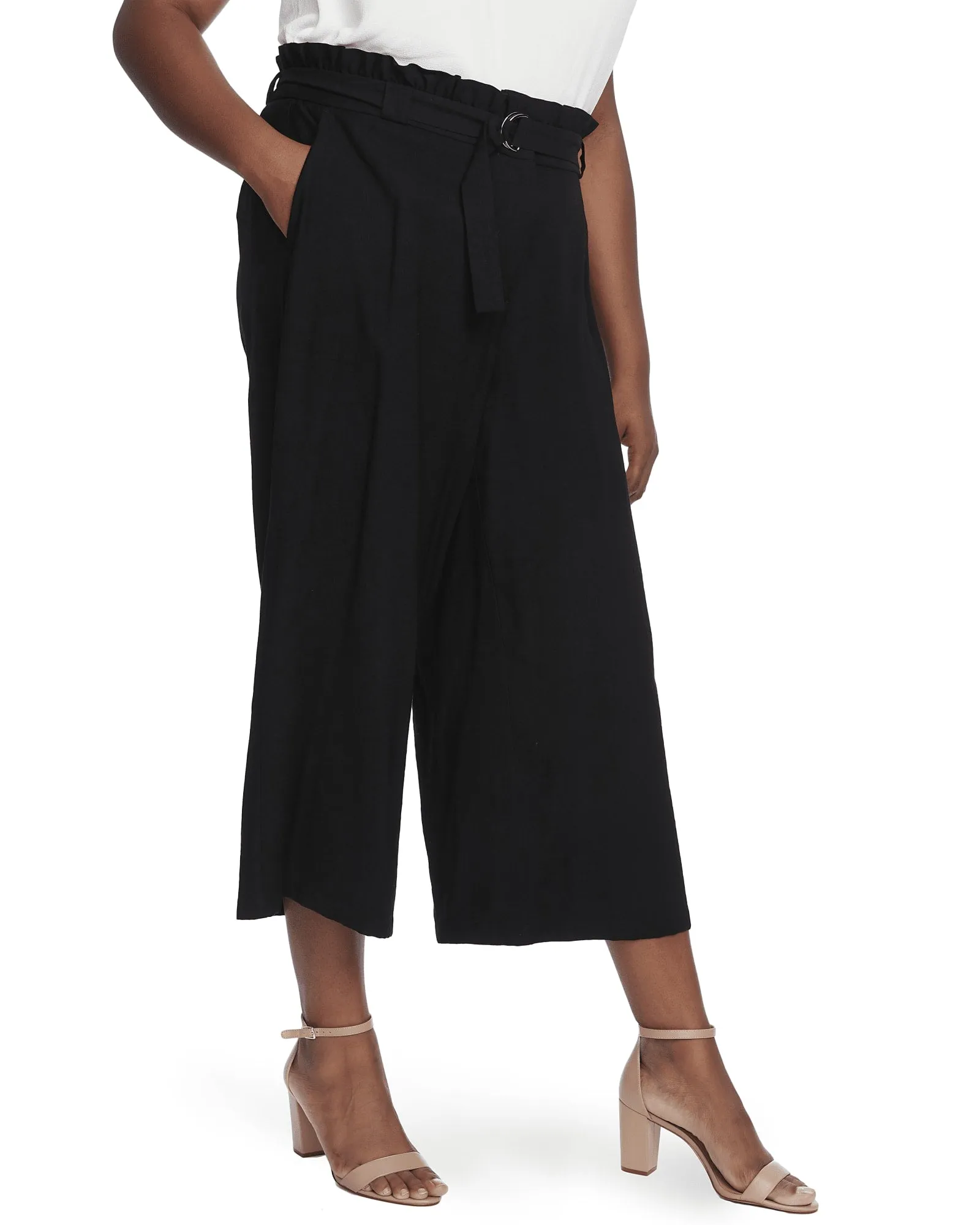 Heather Cropped Paperbag Pants | 060-RICH BLACK