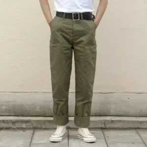 Herringbone Twill Military Trousers Retro 70s Army Pants - Regular Fit