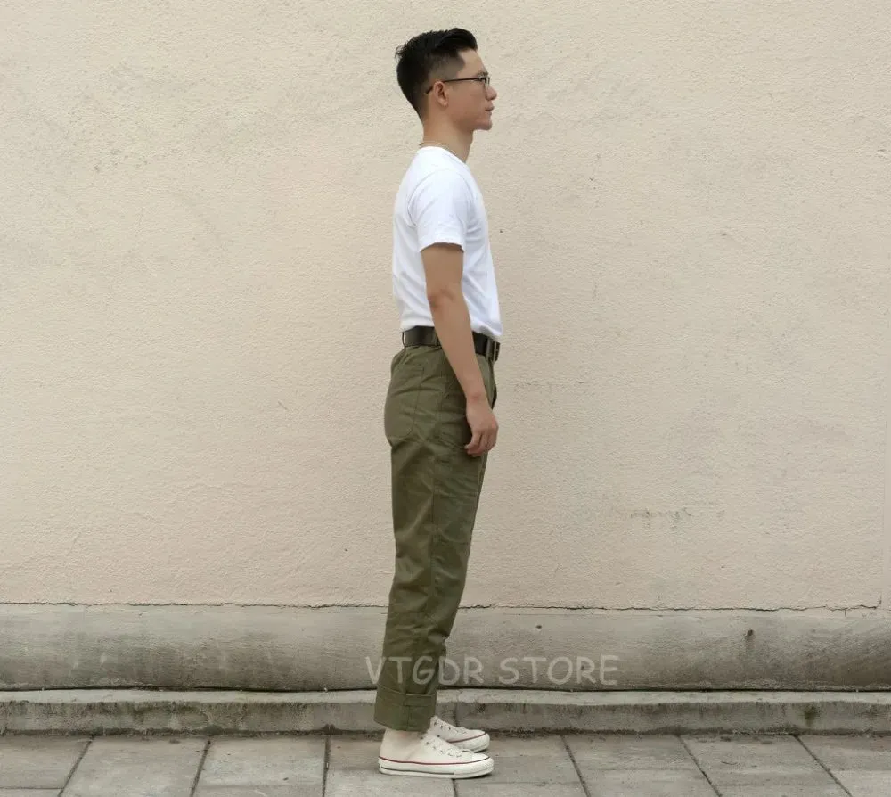 Herringbone Twill Military Trousers Retro 70s Army Pants - Regular Fit