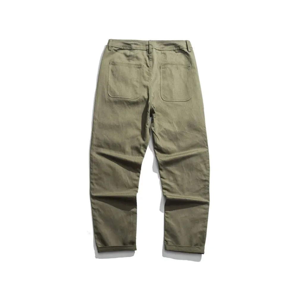 Herringbone Twill Military Trousers Retro 70s Army Pants - Regular Fit