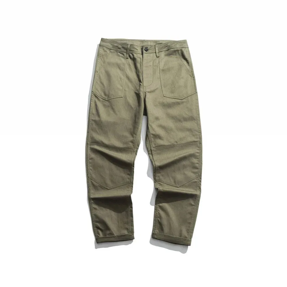 Herringbone Twill Military Trousers Retro 70s Army Pants - Regular Fit