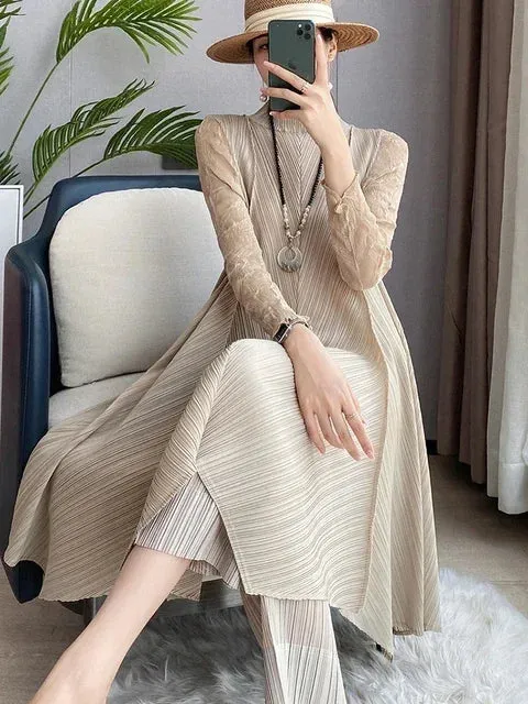 HEYFANCYSTYLE Elegant Comfortable Pleated 2-Piece Set