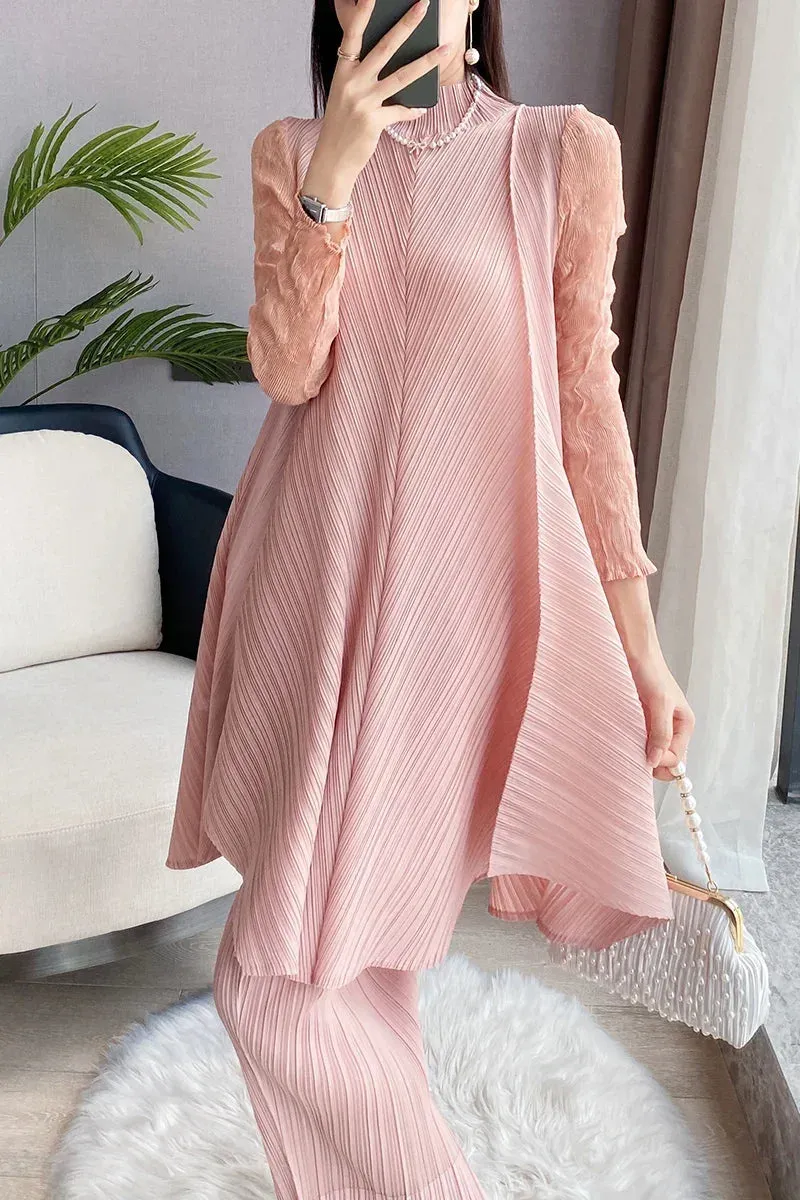 HEYFANCYSTYLE Elegant Comfortable Pleated 2-Piece Set