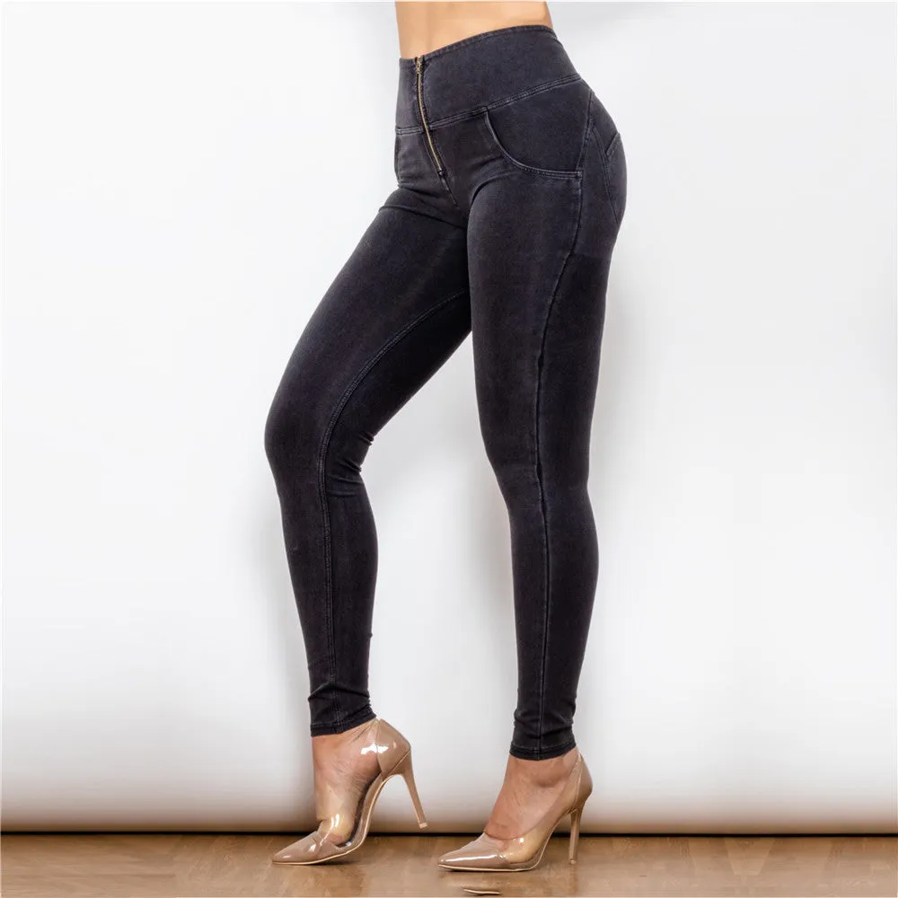 High Waist Dark Thread Black Jeans