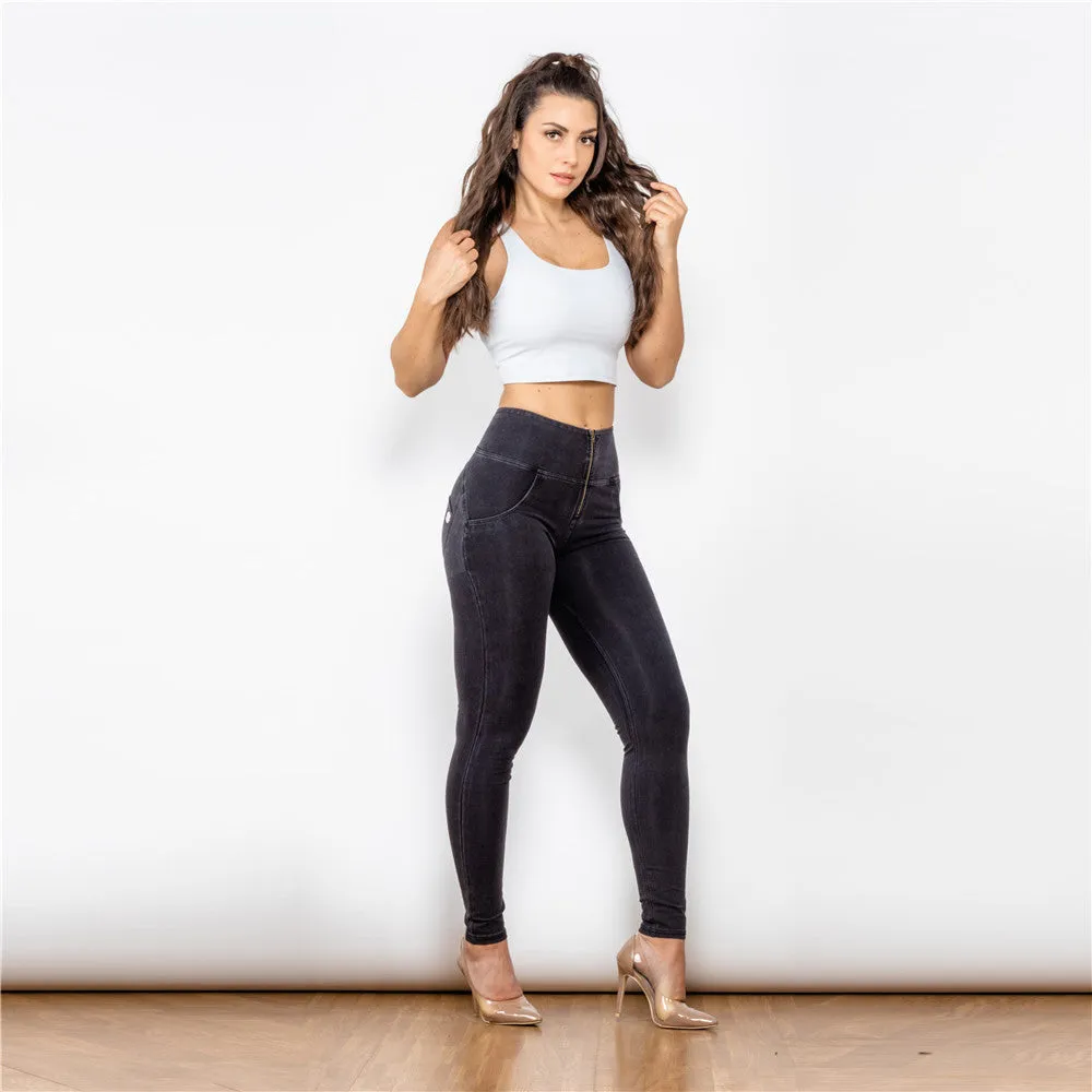 High Waist Dark Thread Black Jeans