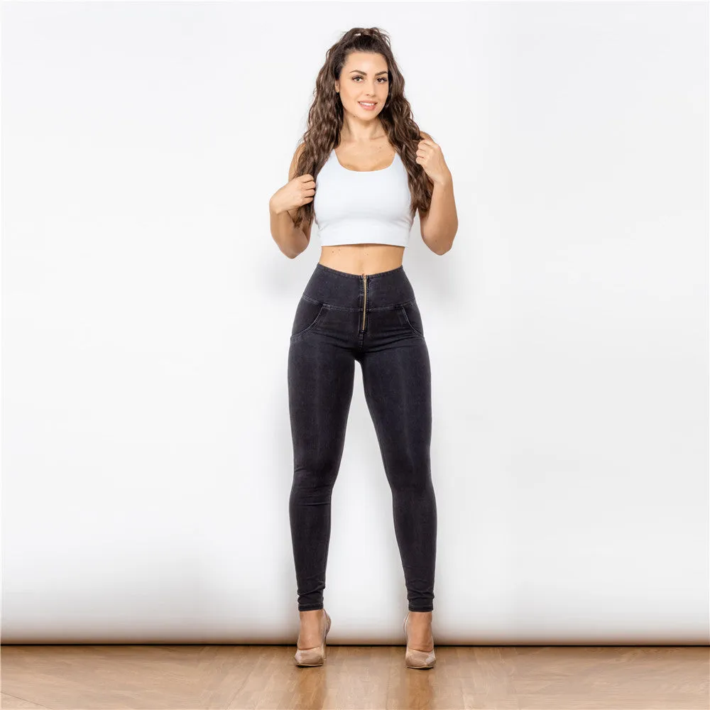 High Waist Dark Thread Black Jeans