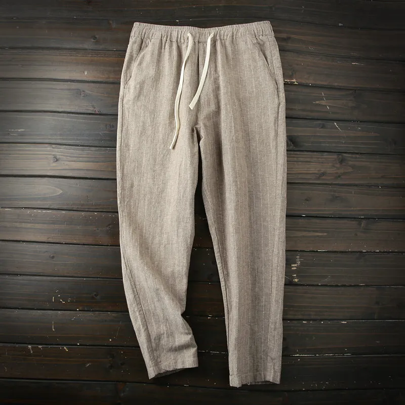 Japanese order! Comfortable, cool and antibacterial! Foreign trade tail goods spring and summer men's linen cotton nine-point casual pants thin