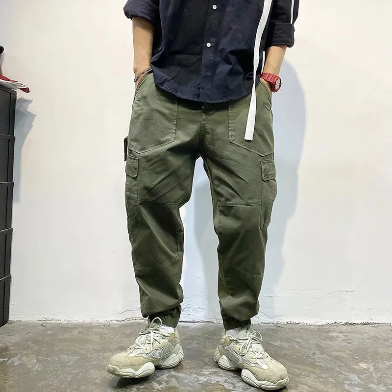 Japanese Trendy Cargo Pants Streetwear Khaki Casual Tactical Joggers