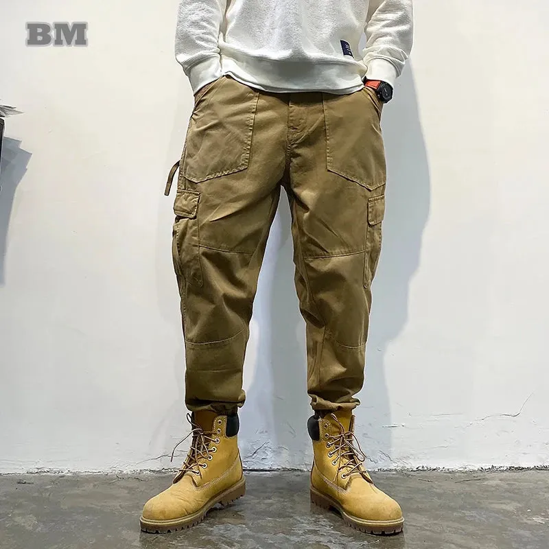 Japanese Trendy Cargo Pants Streetwear Khaki Casual Tactical Joggers