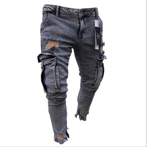 Men Cargo Hole Denim Jeans