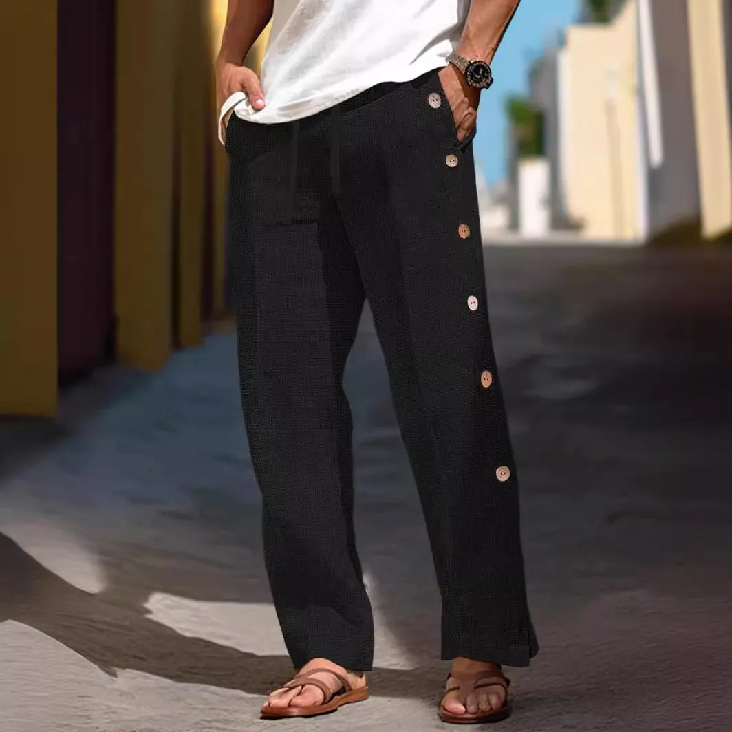 Men's Breasted Button Breathable Loose Beach Pants 32880358YY