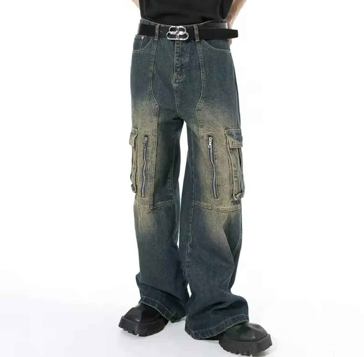 Navy Desert Wash Baggy Cargo Pants