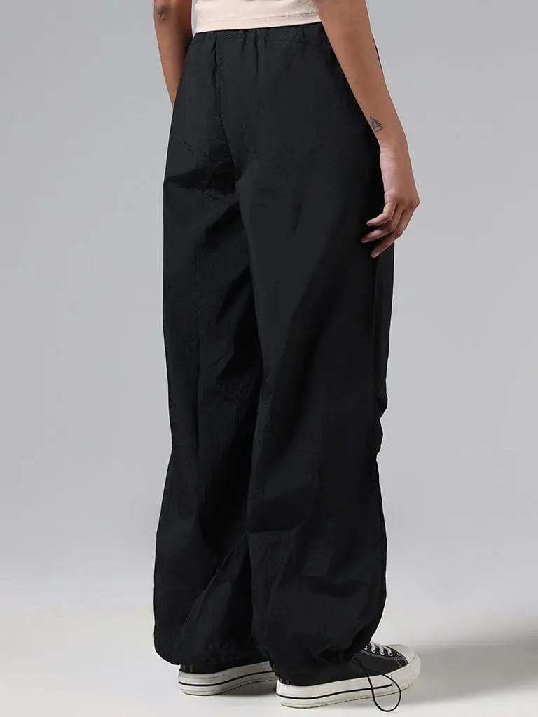 Nuon Solid Black Parachute Pants