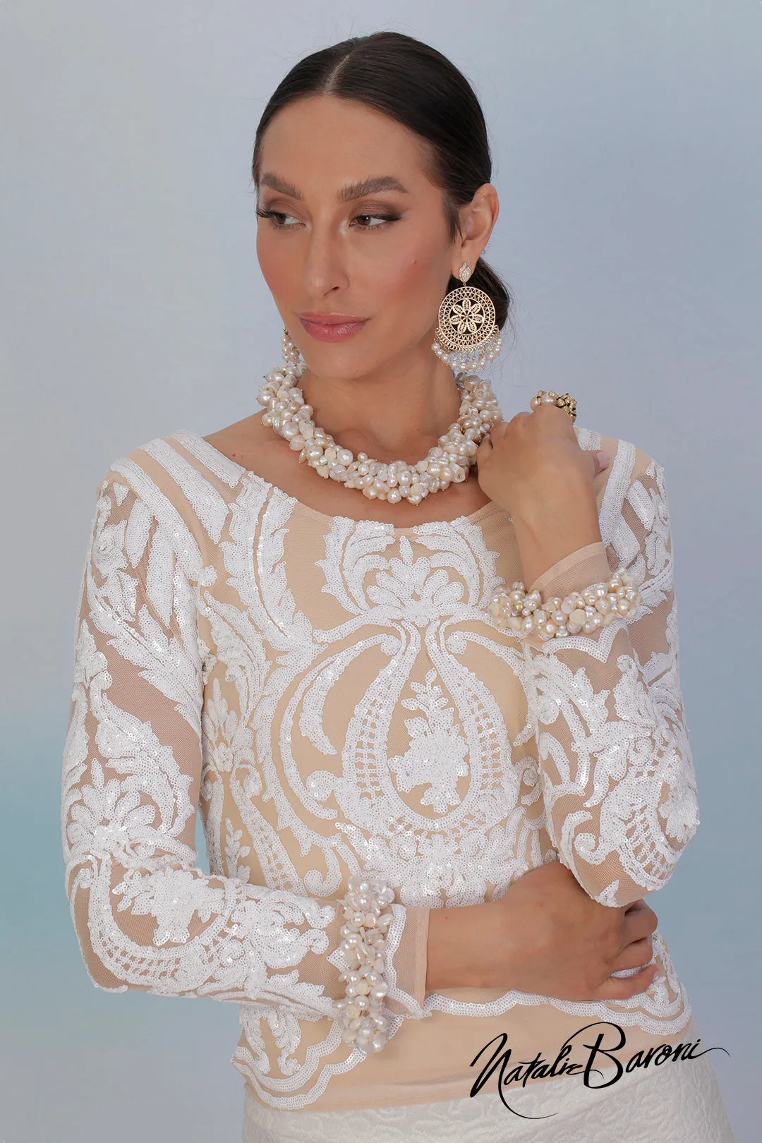 Pearl White Sequin Top - La Scala