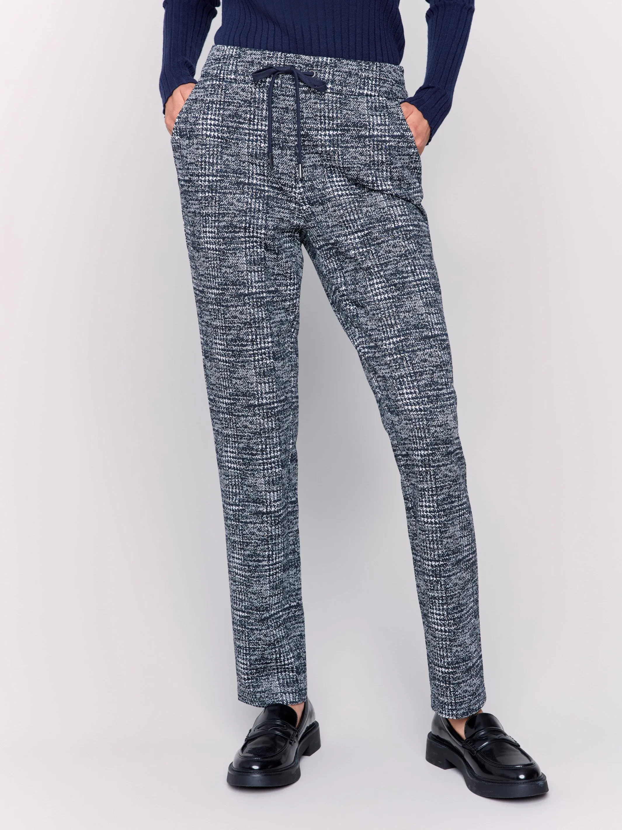 Plaid Knit Jogger Pants - Navy