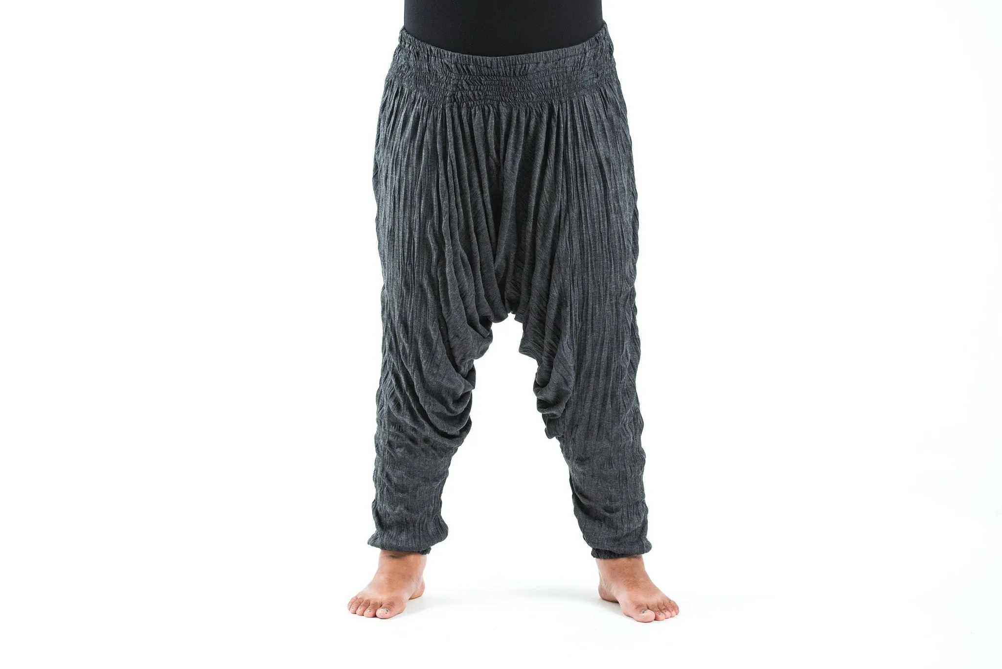 Plus Size Unisex Crinkled Cotton Harem Pants in Black