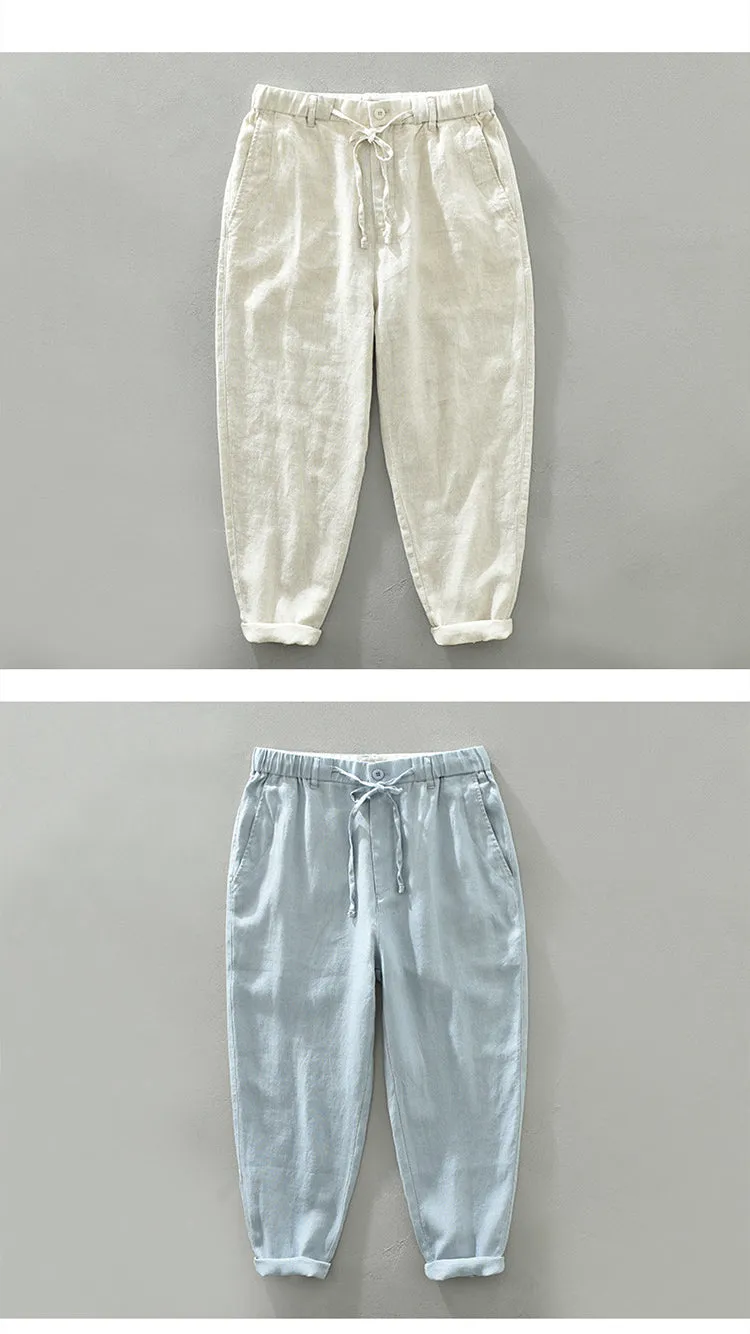 Pure Linen Breathable Solid Loose Pant