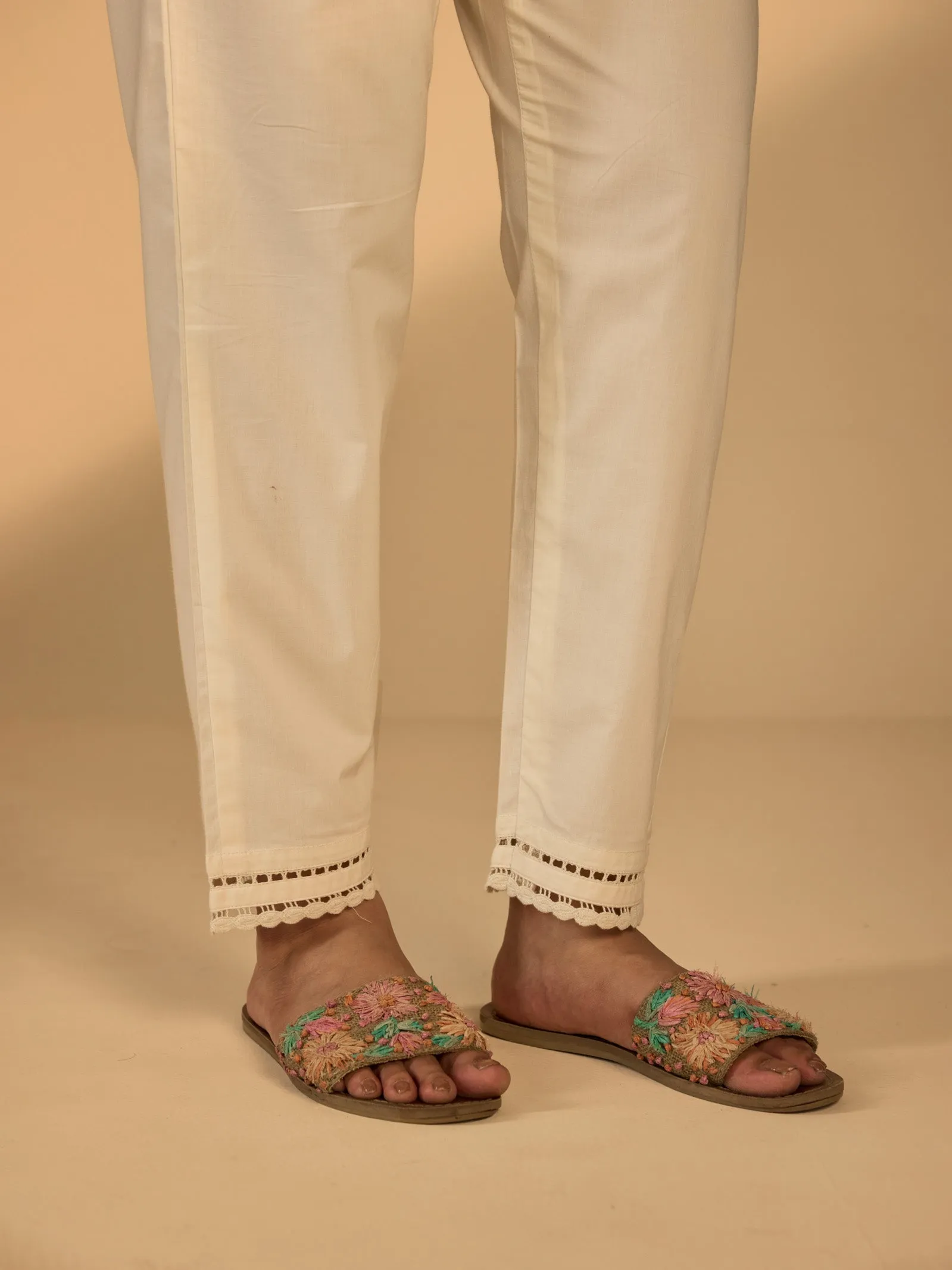 Raw Ecru Plain Cotton Straight Pant