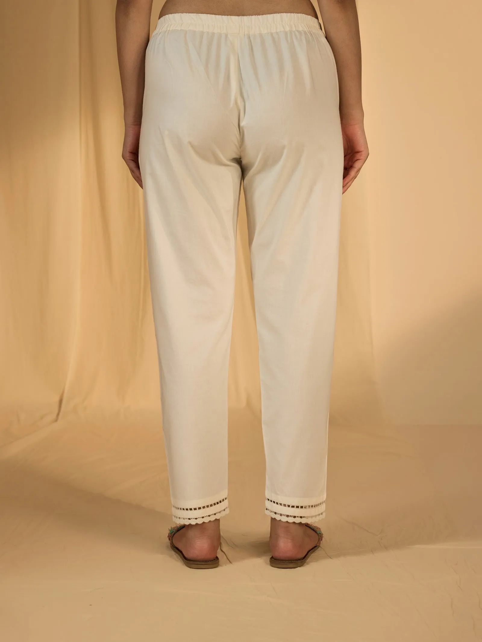 Raw Ecru Plain Cotton Straight Pant