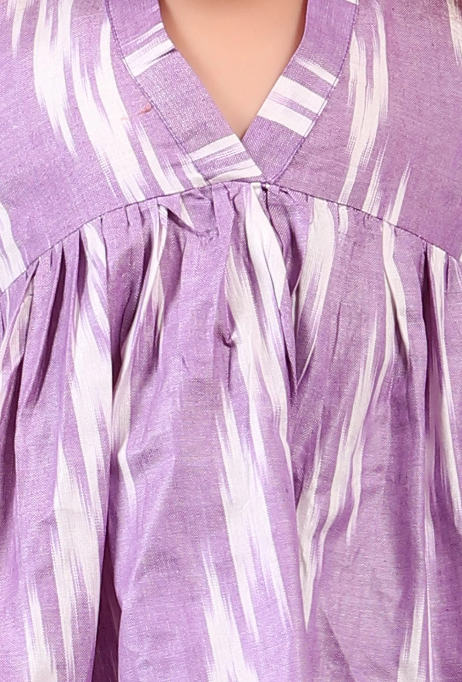 Set of 2: Lilac Ikat Gathered Kurta with Pants