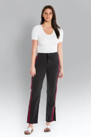 Silk relaxed pants with side tapes in Caviar