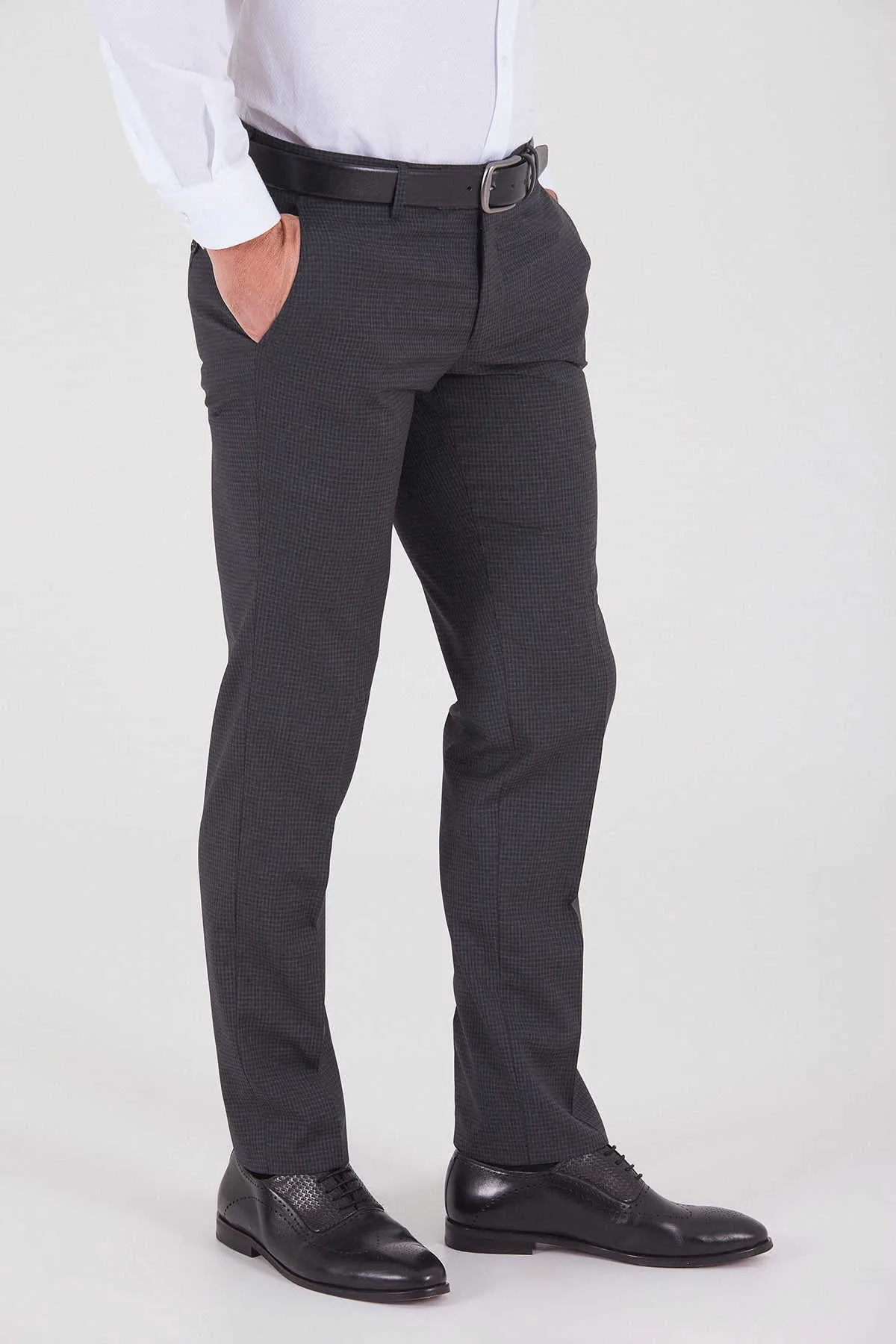 Slim Fit Charcoal Low Waist Dress Pants