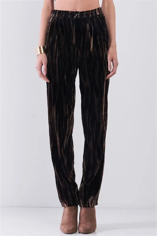 Tiger Stripe Velvet High Waist Pants