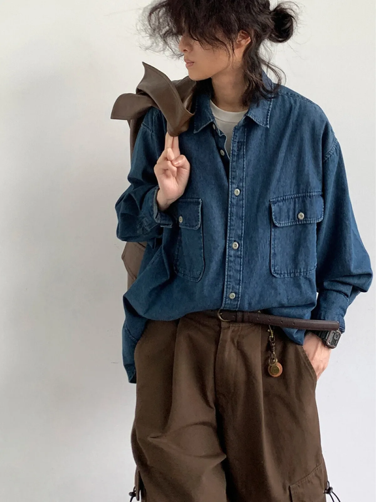 WLS Retro Denim Loose Long Sleeve Shirt