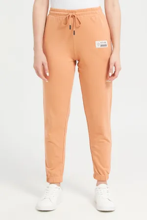 Women Orange Embroidered Joggers